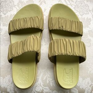 Sorel Green Ruched Slide Sandals
